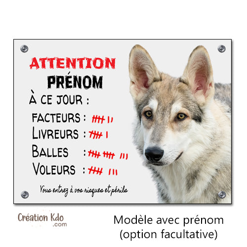 panneau chien loup de saarloos plaque monte la garde humour à personnaliser prénom