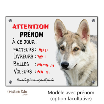 panneau chien loup de saarloos plaque monte la garde humour à personnaliser prénom