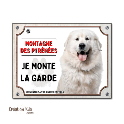 Plaque Montagne des Pyrénées "Je monte la garde" - Panneau de Portail Aluminium