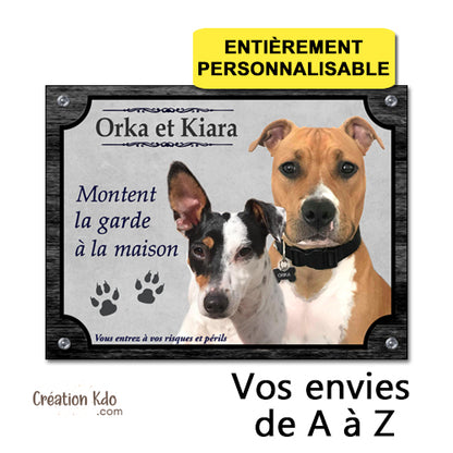 plaque attention au chien personnalisée photo je monte la garde panneau portail