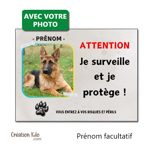 plaque attention au chien photo personnalisée monte la garde panneau portail je surveille