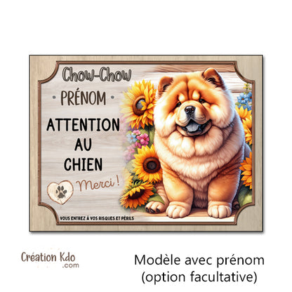 plaque attention au chien merci chow chow panneau portail je monte la garde personnalise prénom