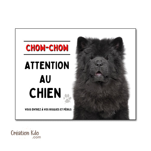 Plaque Chow-Chow Noir "Attention au Chien" - Panneau de Garde Aluminium - Signalétique Portail