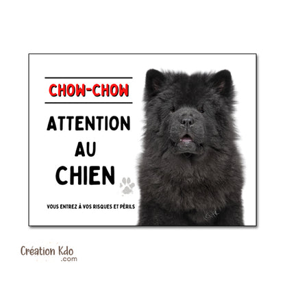 Plaque Chow-Chow Noir "Attention au Chien" - Panneau de Garde Aluminium - Signalétique Portail