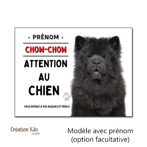 Plaque Chow-Chow Noir "Attention au Chien" - Panneau de Garde Aluminium - Signalétique Portail personnalisé