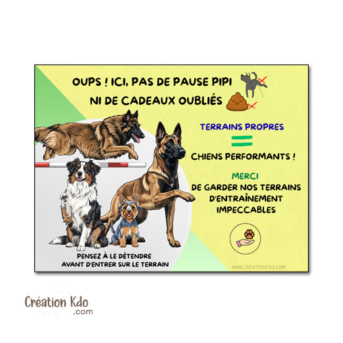 Plaque Propreté Club Canin ou lieu d'éducation – Signalétique Terrain d'Entraînement Aluminium agility mondioring ring obéissance équipement chien sport panneau
