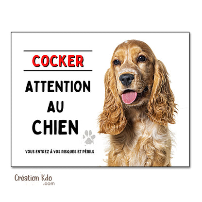 Plaque Cocker Panneau Attention au chien portail