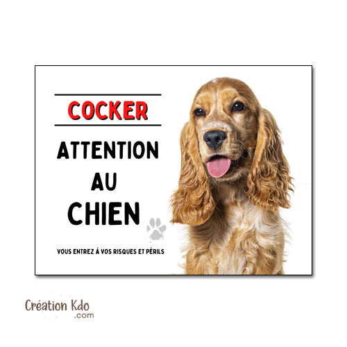 Plaque Cocker Panneau Attention au chien portail