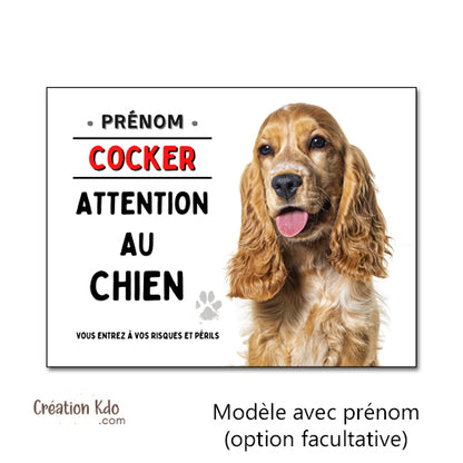 Plaque Cocker Panneau Attention au chien portail je monte la garde
