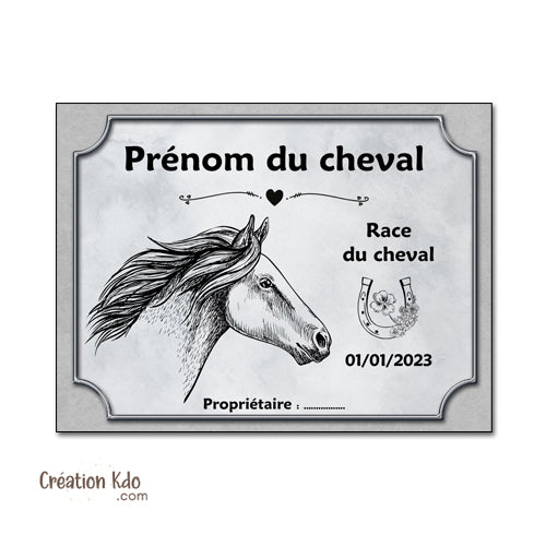 plaque de box cheval personnalisée panneau écurie chevaux race naissance nom pancarte aluminium