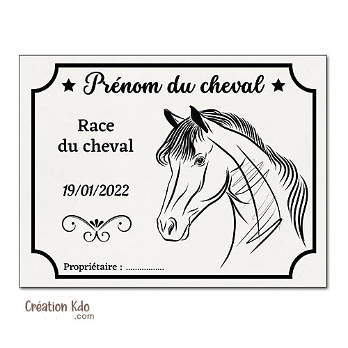 plaque de box chevaux personnalisée panneau écurie cheval nom race naissance texte sellerie