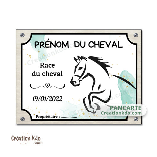 plaque de box cheval personnalisée panneau écurie chevaux race naissance nom