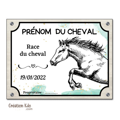 plaque de box cheval personnalisée panneau écurie chevaux race naissance nom