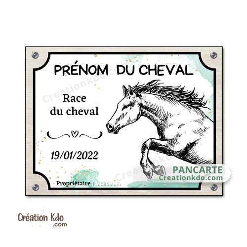 plaque de box cheval personnalisée panneau écurie chevaux race naissance nom