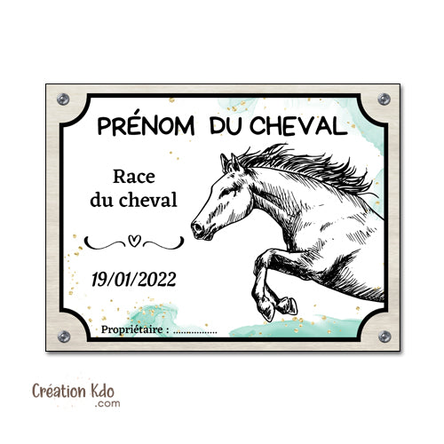 plaque de box cheval personnalisée panneau écurie chevaux race naissance nom