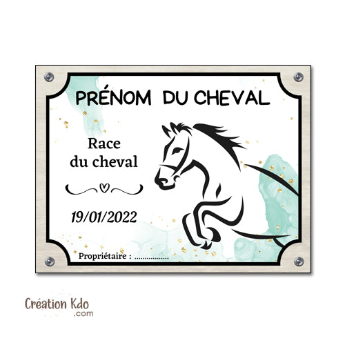 plaque de box cheval personnalisée panneau écurie chevaux race naissance nom