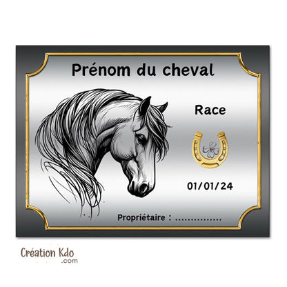 plaque de box cheval personnalisée panneau écurie chevaux race naissance nom pancarte en aluminium