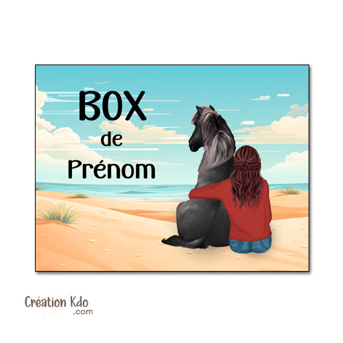 Plaque de box cheval à personnaliser couleurs et coiffures, panneau chevaux porte d'écurie avec prénom modèle plage