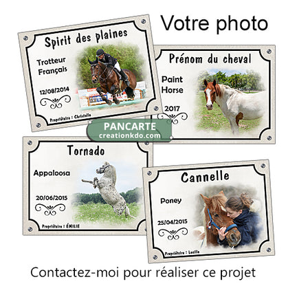 plaque de box cheval personnalisée photo panneau écurie sellerie chevaux