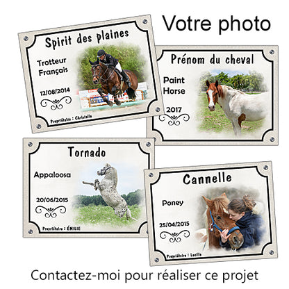 plaque de box cheval personnalisée photo panneau écurie sellerie chevaux