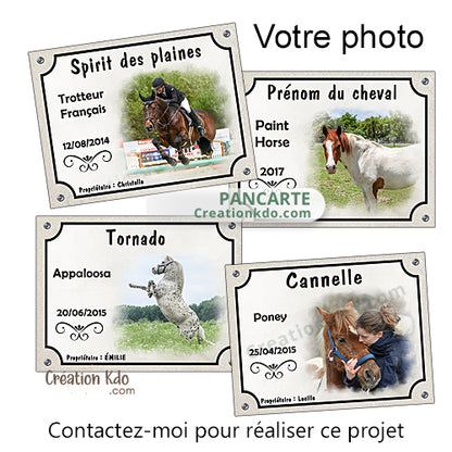 plaque de box cheval personnalisée photo panneau écurie sellerie chevaux