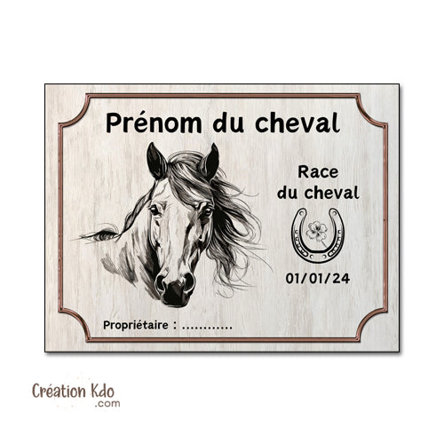 plaque de box cheval personnalisée panneau écurie chevaux race naissance nom pancarte aluminium