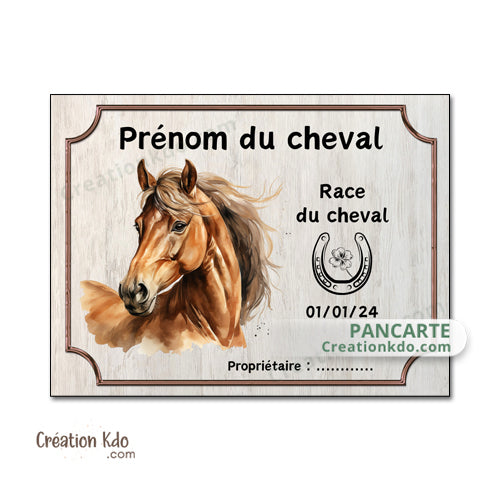 plaque de box cheval personnalisée panneau écurie chevaux race naissance nom pancarte aluminium