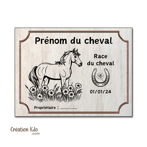 plaque de box cheval personnalisée panneau écurie chevaux race naissance nom pancarte aluminium