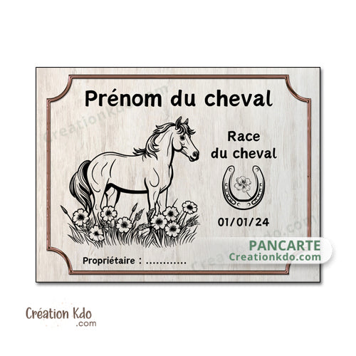 plaque de box cheval personnalisée panneau écurie chevaux race naissance nom pancarte aluminium