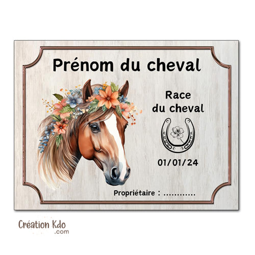 plaque de box cheval personnalisée panneau écurie chevaux race naissance nom pancarte aluminium
