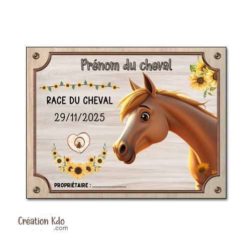 Plaque de box cheval personnalisée panneau d'écurie nom, race, année pancarte équestre équitation poney