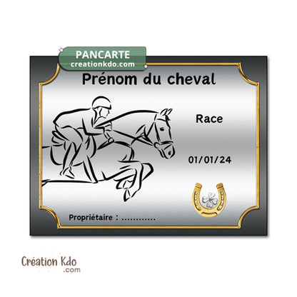 plaque de box cheval personnalisée panneau écurie chevaux race naissance nom pancarte en aluminium concours saut