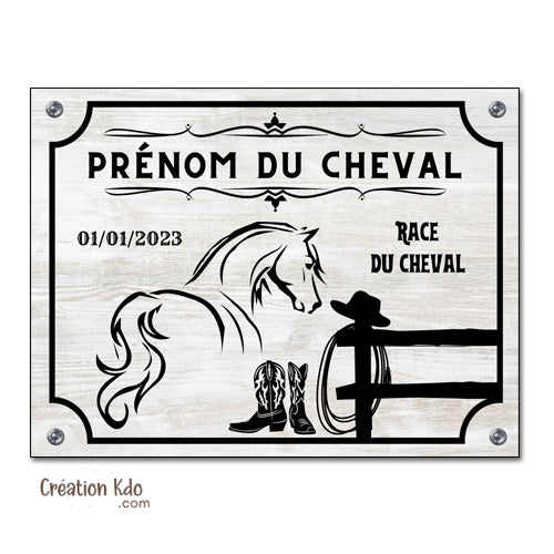 plaque de box cheval personnalisée panneau écurie chevaux race naissance nom western