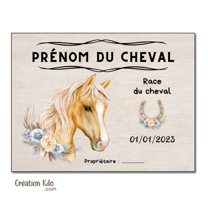Plaque de box cheval ou poney panneau à personnaliser pour écurie Panneau sellerie