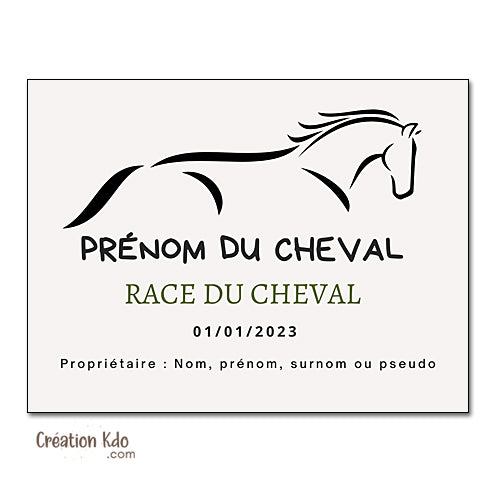Plaque de box cheval ou poney panneau à personnaliser pour écurie tons neutres