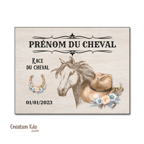 plaque de box cheval western panneau personnalisé cow boy country pancarte écurie