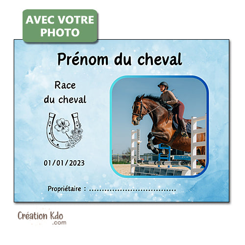 Plaque de box écurie cheval poney personnalisée avec votre photo Panneau