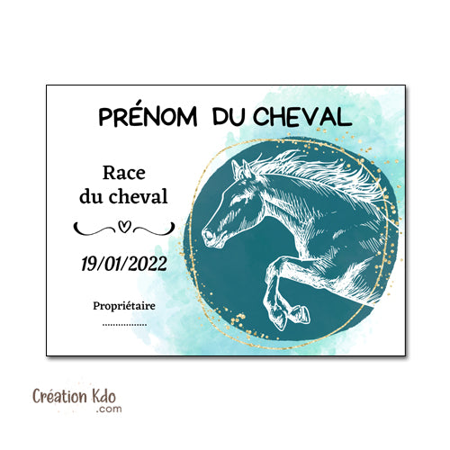 plaque de box cheval personnalisée panneau écurie chevaux race naissance nom