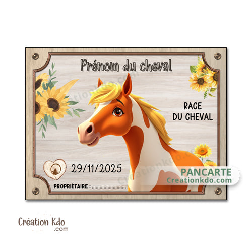 Plaque de box cheval pinto personnalisée disney pixar panneau d'écurie nom, race, année pancarte equestre équitation