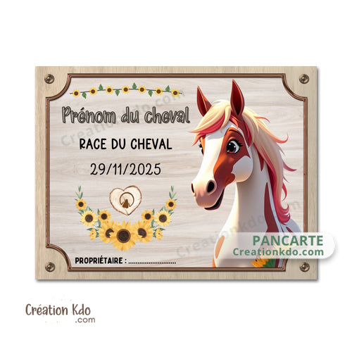 Plaque de box cheval personnalisée panneau d'écurie nom, race, année pancarte equestre équitation écurie