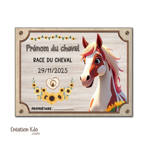 Plaque de box cheval personnalisée panneau d'écurie nom, race, année pancarte equestre équitation écurie