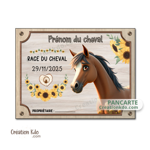 Plaque de box cheval personnalisée panneau d'écurie nom, race, année pancarte equestre équitation écurie