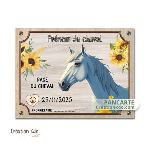 plaque de box cheval gris personnalisée panneau écurie chevaux race naissance nom pancarte aluminium