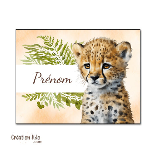 plaque de porte chambre guépard enfant ou bébé panneau déco