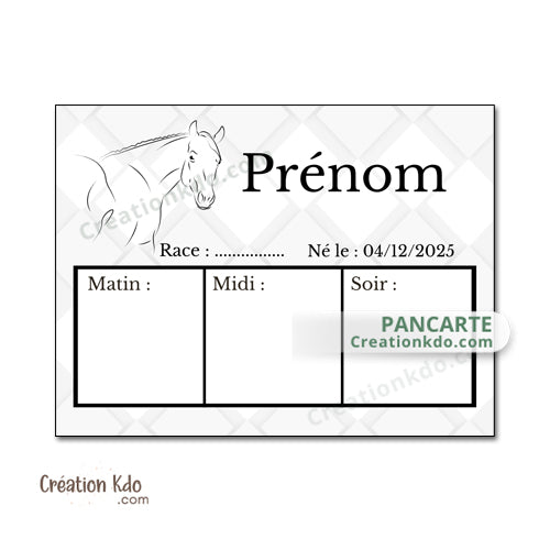 Plaque de Ration Cheval – Panneau de Box Personnalisable en aluminium effaçable style chic