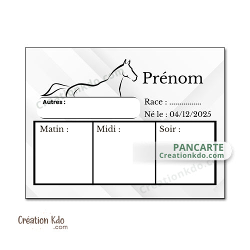 Plaque de Ration pour Cheval Panneau de Box Personnalisable en aluminium