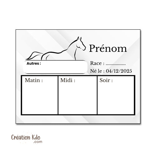 Plaque de Ration pour Cheval Panneau de Box Personnalisable en aluminium