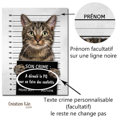 Plaque humour prisonnier chat au poste de police Panneau identité criminelle