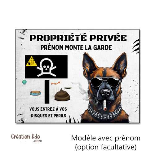 plaque propriété privée personnalisée attention au chien malinois panneau portail chien