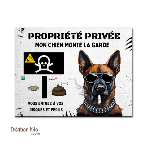 plaque attention au chien malinois humour panneau portail chien propriété privée